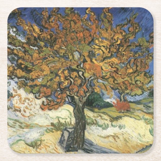 Mulberry Tree by van Gogh Square Paper Coaster (Front)