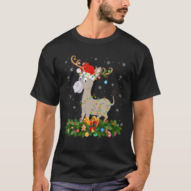 Mule Animal Lover Reindeer Santa Hat Mule Christma T-Shirt (Front)