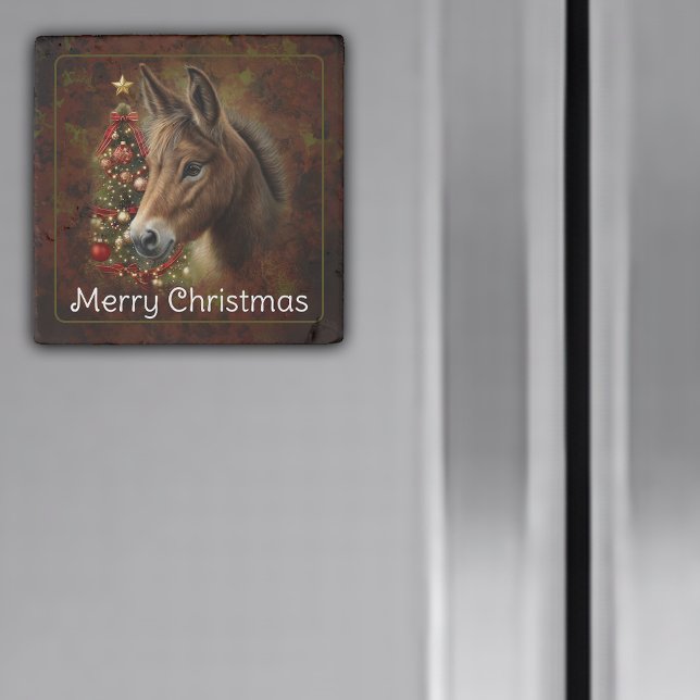 Mule Christmas Tree Holiday Aesthetic Stone Magnet (Mule Christmas Tree Holiday Aesthetic Custom Stone Magnet)