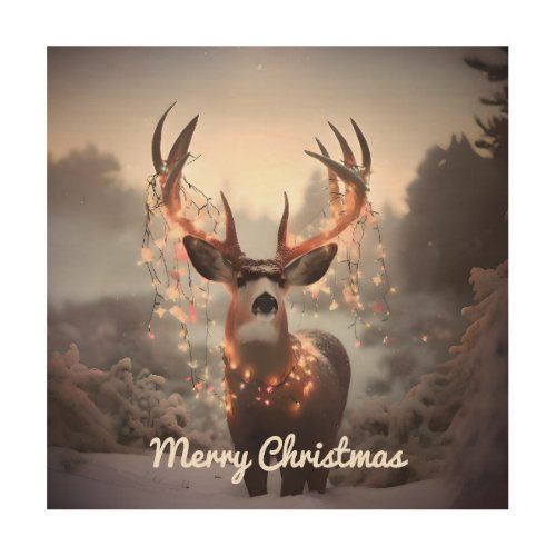 Mule Deer and Christmas Lights Wood Wall Art