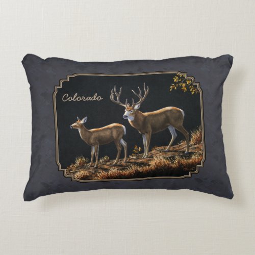 Mule Deer Buck and Doe Gray Custom Accent Pillow