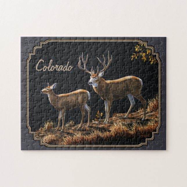 Mule Deer Buck and Doe Gray Custom Jigsaw Puzzle (Horizontal)