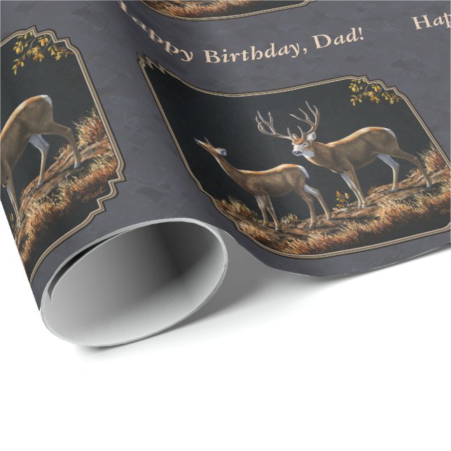 Mule Deer Buck and Doe Gray Custom Wrapping Paper (Roll Corner)