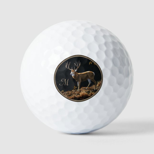 Mule Deer Buck Autumn Trophy Antlers Monogram Golf Golf Balls (Front)