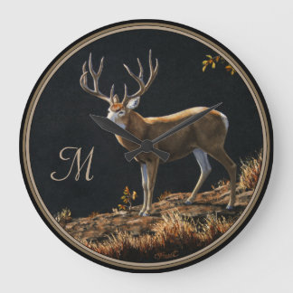 Mule Deer Buck Autumn Trophy Antlers Monogram Large Clock