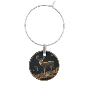 Mule Deer Buck Autumn Trophy Antlers Monogram Wine Charm