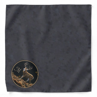 Mule Deer Buck Charcoal Gray Monogram Bandana