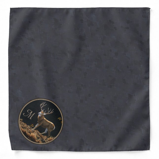 Mule Deer Buck Charcoal Gray Monogram Bandana (Front)
