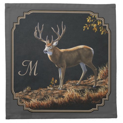 Mule Deer Buck Charcoal Gray Monogram Cloth Napkin