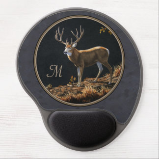 Mule Deer Buck Charcoal Gray Monogram Gel Mouse Pad