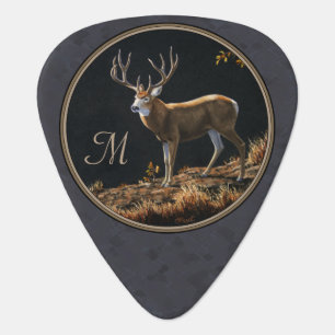 Mule Deer Buck Charcoal Gray Monogram Guitar Pick