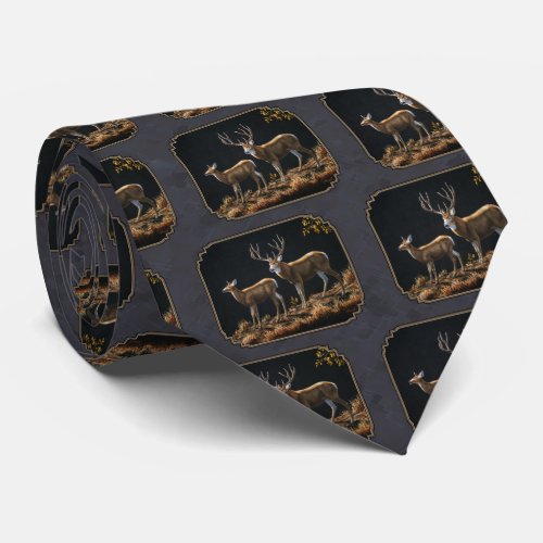 Mule Deer Buck  Doe Charcoal Gray Tie