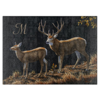 Mule Deer Buck & Doe Monogram Cutting Board