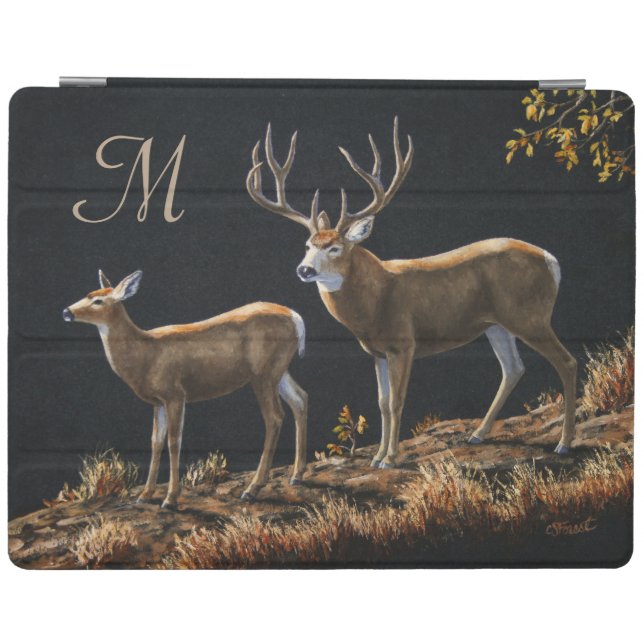 Mule Deer Buck & Doe Monogram iPad Smart Cover (Horizontal)
