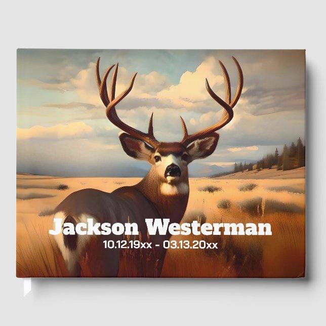 Mule Deer Buck on Prairie Memorial  Guest Book (Front)