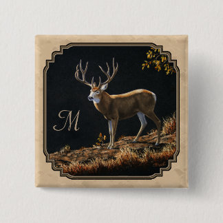 Mule Deer Buck Tan Monogram Button