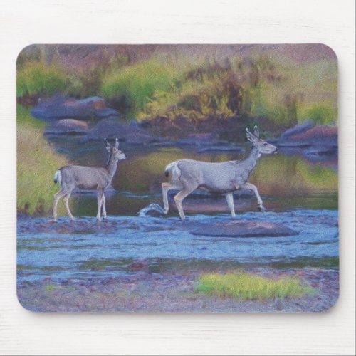 Mule Deer Doe and Fawn Mouse Pad