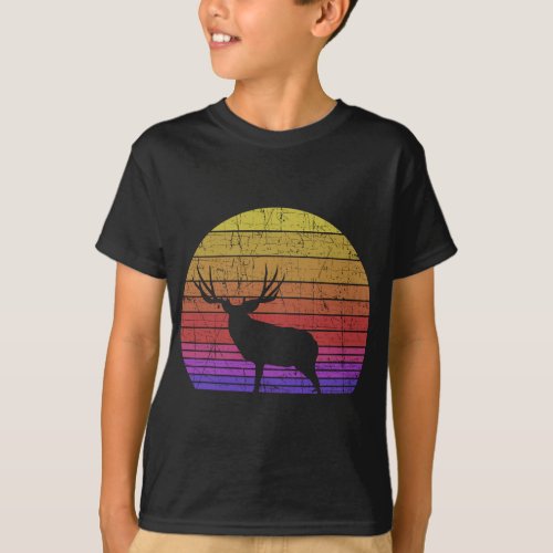 Mule Deer Hunting _ Retro Sunset Hunter Outdoorsme T_Shirt