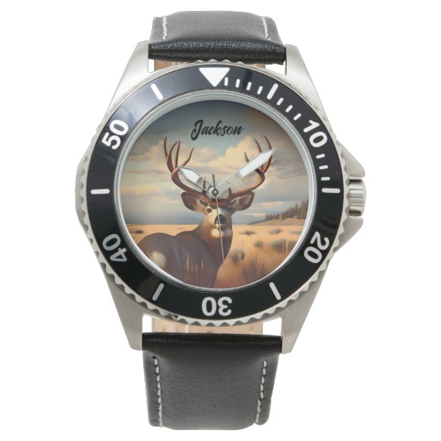Mule Deer on Prairie Birthday Watch (Front)