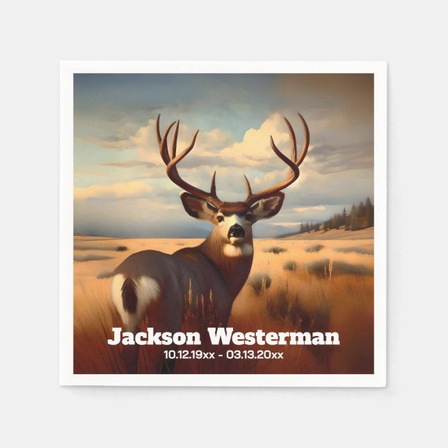 Mule Deer on Prairie Memorial  Napkins (Front)