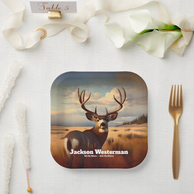 Mule Deer on Prairie Memorial  Paper Plates (Wedding)