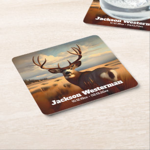 Mule Deer on Prairie Memorial  Square Paper Coaster