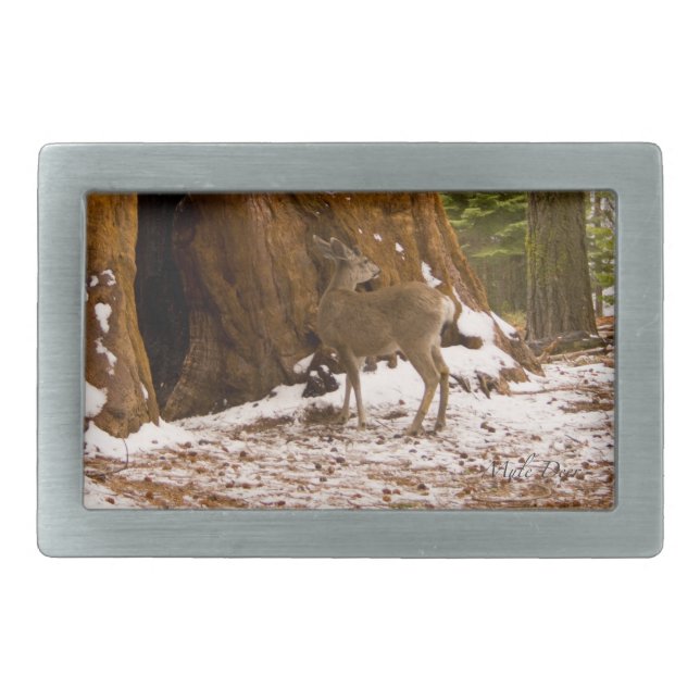 Mule Deer Rectangular Belt Buckle (Front)