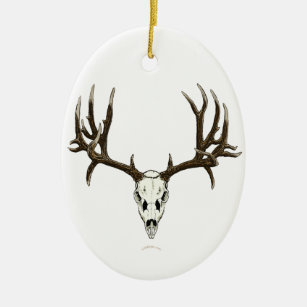 Mule deer skull ceramic ornament