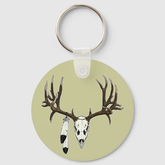Mule deer skull eagle feather keychain (Front)