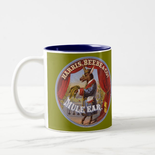 Mule Ear Tobacco Label Two-Tone Coffee Mug (Left)