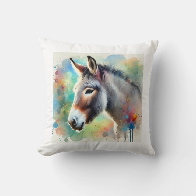 Mule in Watercolor 090724AREF105 - Watercolor Throw Pillow (Front)