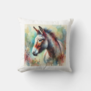Mule in watercolor 210924AREF132 - Watercolor Throw Pillow