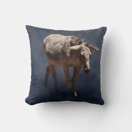 Mule on Smokey Gray Background Throw Pillow