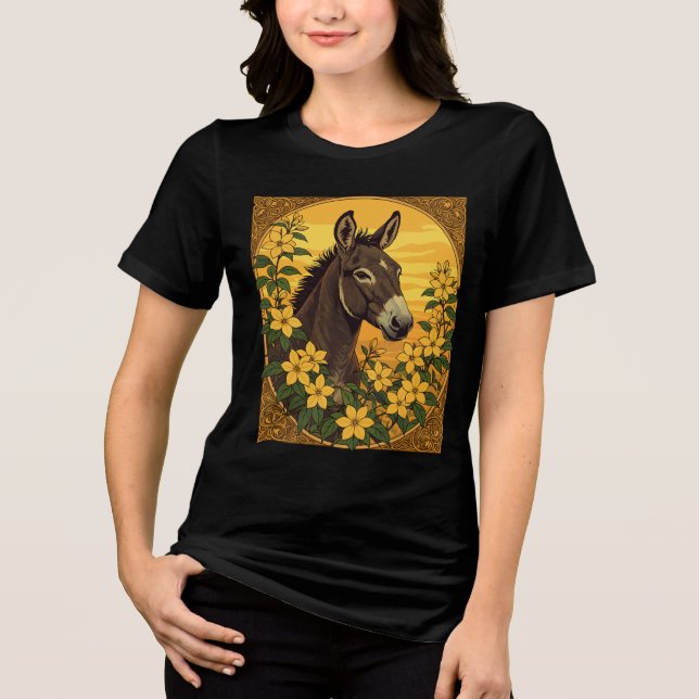 Mule Work Animal Surrounded By Yellow Jasmine  Tri-Blend Shirt (Front)