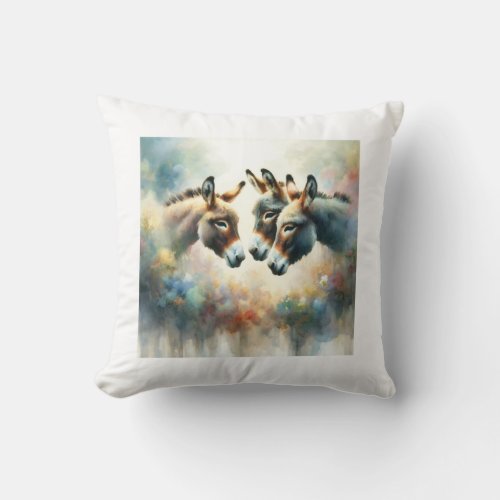 Mules in Harmony 310524AREF124 _ Watercolor Throw Pillow