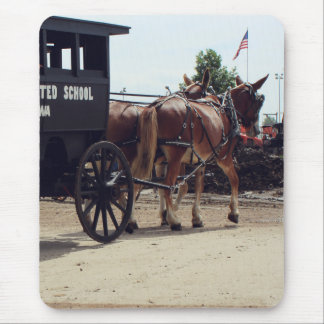 Mules Pulling Antique School Bus Mouse Pad