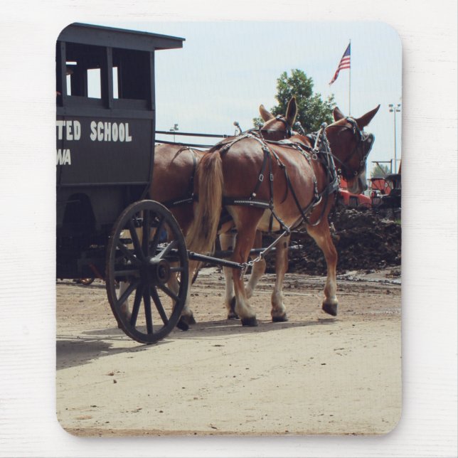 Mules Pulling Antique School Bus Mouse Pad (Front)