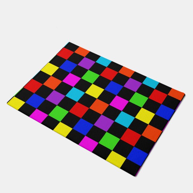 Mulit-colored Neon Checker Doormat (Angled)