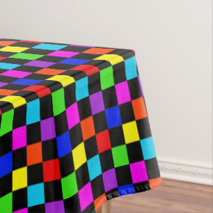 Mulit-colored Neon Checker Tablecloth