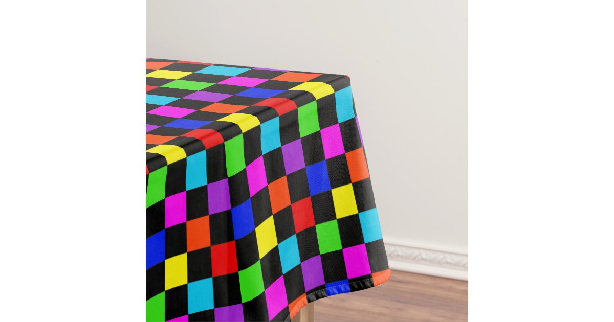 Mulit Colored Neon Checker Tablecloth Zazzle Com