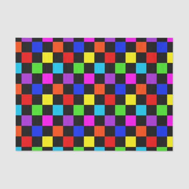 Mulit-colored Neon Checker Tissue Paper (Front)