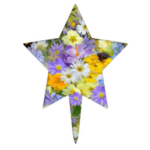 MULITCOLORED FLORAL BACKGROUND PATTERN CAKE TOPPER