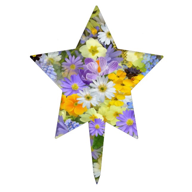 MULITCOLORED FLORAL BACKGROUND PATTERN CAKE TOPPER (Front)