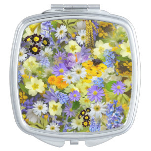 MULITCOLORED FLORAL BACKGROUND PATTERN COMPACT MIRROR
