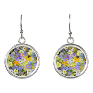 MULITCOLORED FLORAL BACKGROUND PATTERN EARRINGS
