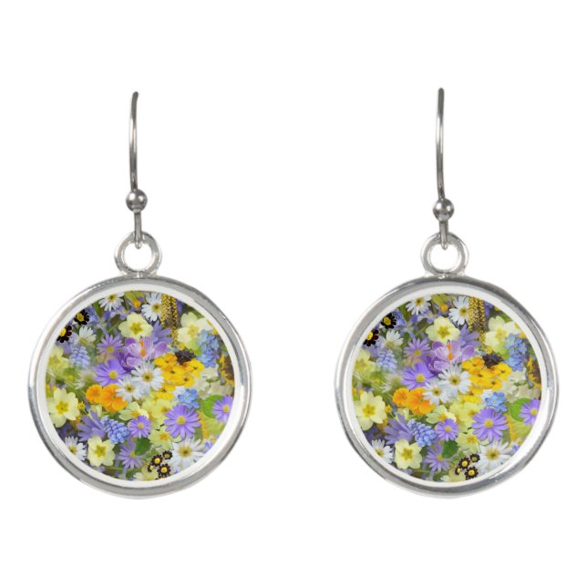 MULITCOLORED FLORAL BACKGROUND PATTERN EARRINGS (Front)