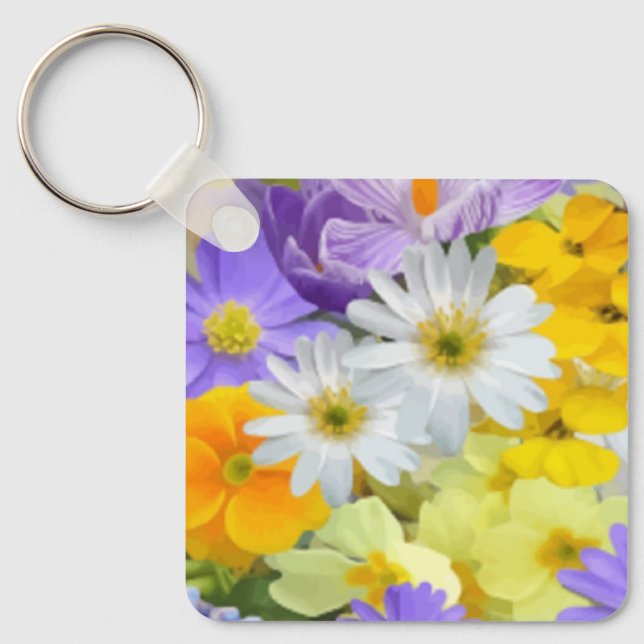 MULITCOLORED FLORAL BACKGROUND PATTERN KEYCHAIN (Front)
