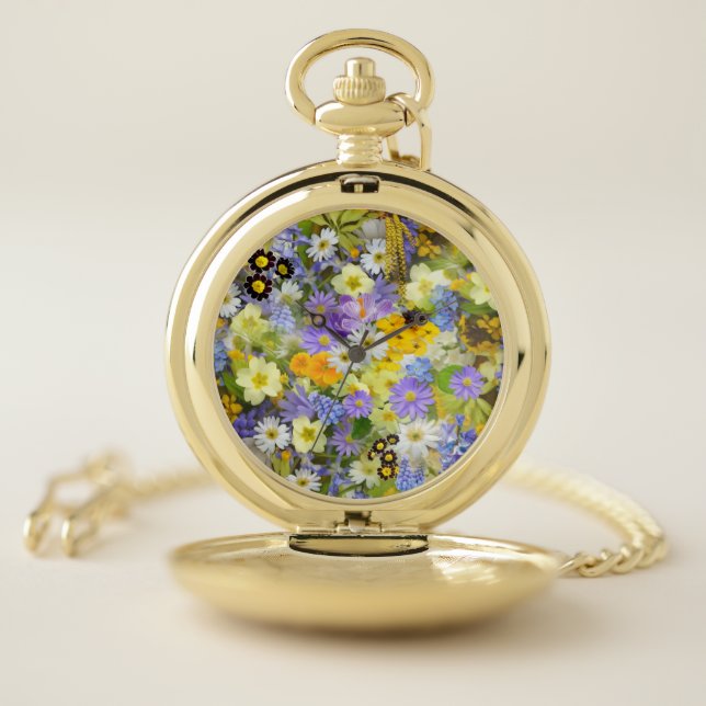 MULITCOLORED FLORAL BACKGROUND PATTERN POCKET WATCH (Inside)