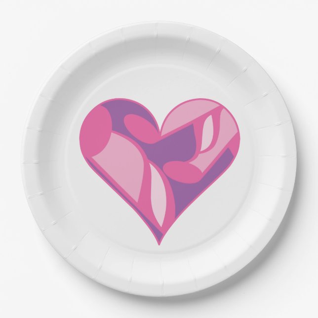 Mulitcolored Music Note Heart Pattern Paper Plates (Front)