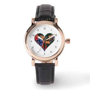 Mulitcolored Music Note Heart Pattern Watch